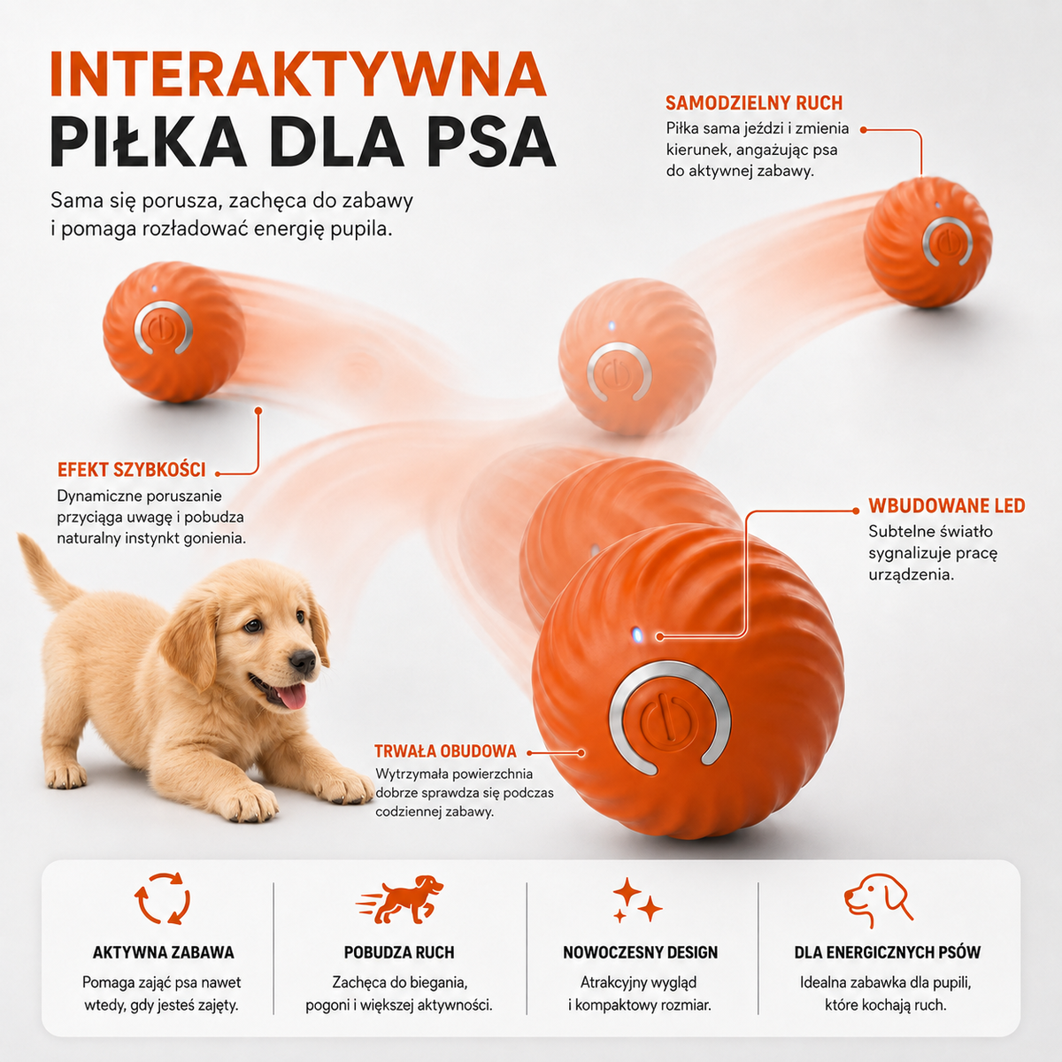 Interaktywna piłka dla psa i kota - sama ucieka, wibruje i nie daje się złapać