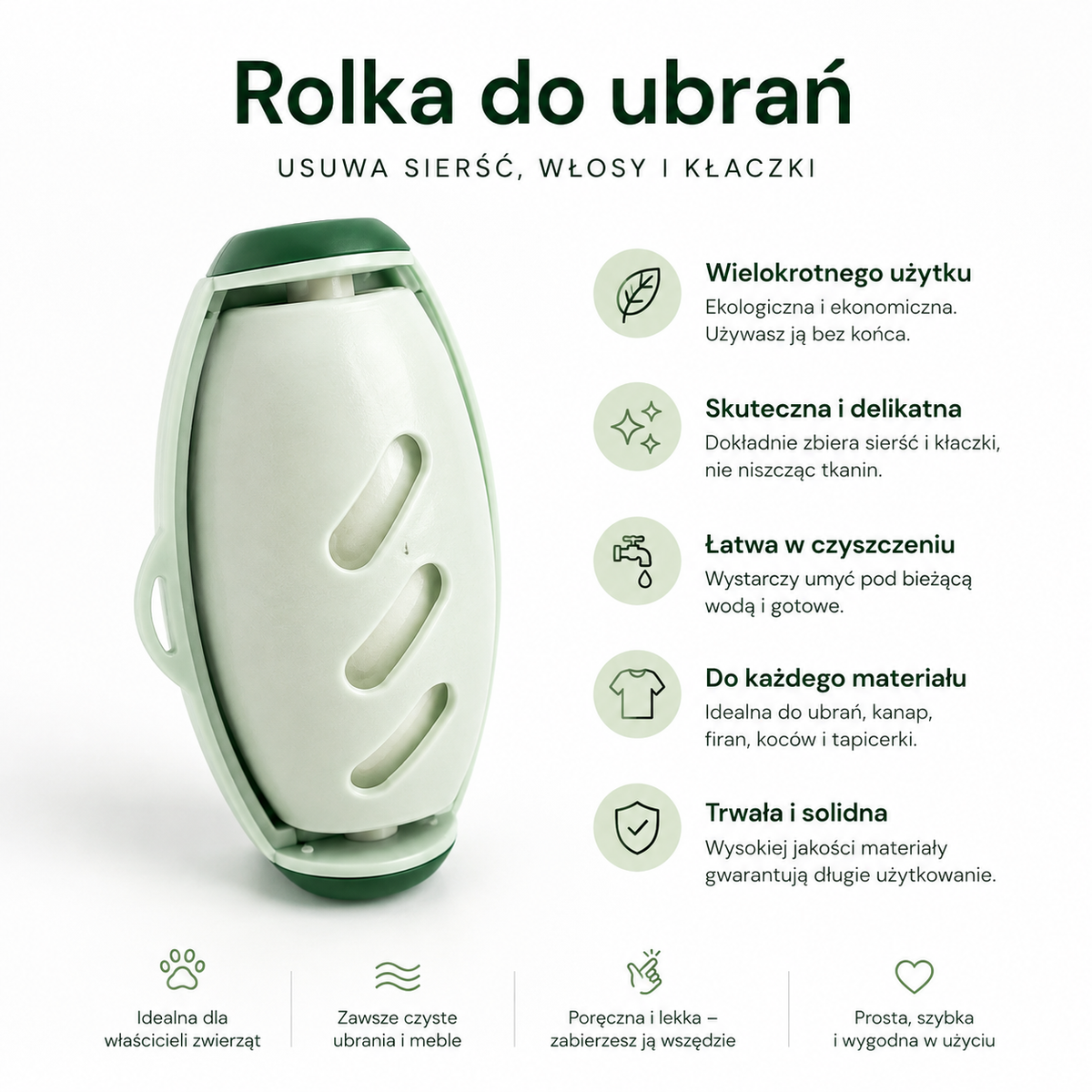 Rolka do ubrań- zbiera sierść i kłaczki. Wystarczy ją umyć i używać ponownie